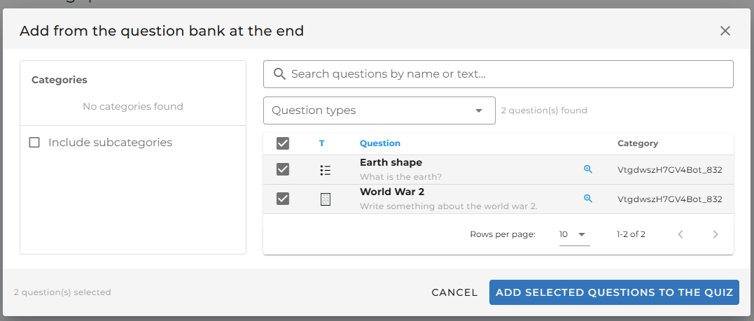 Add from Question Bank