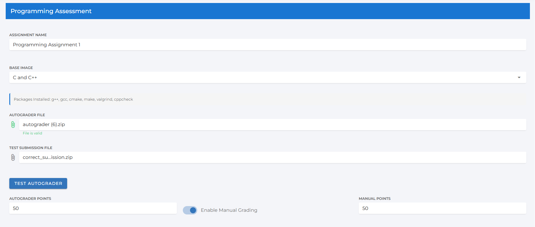 Completed fast-image coding assignment setup form