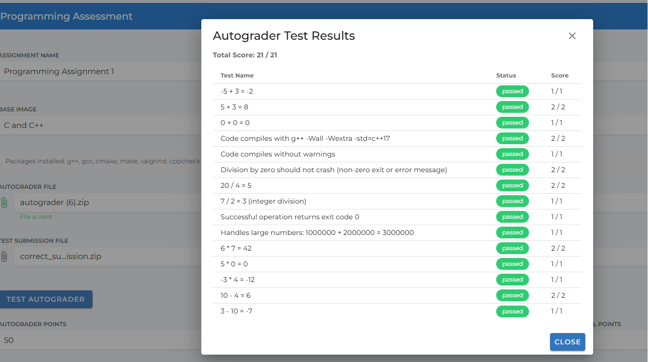 Successful fast-image autograder test results