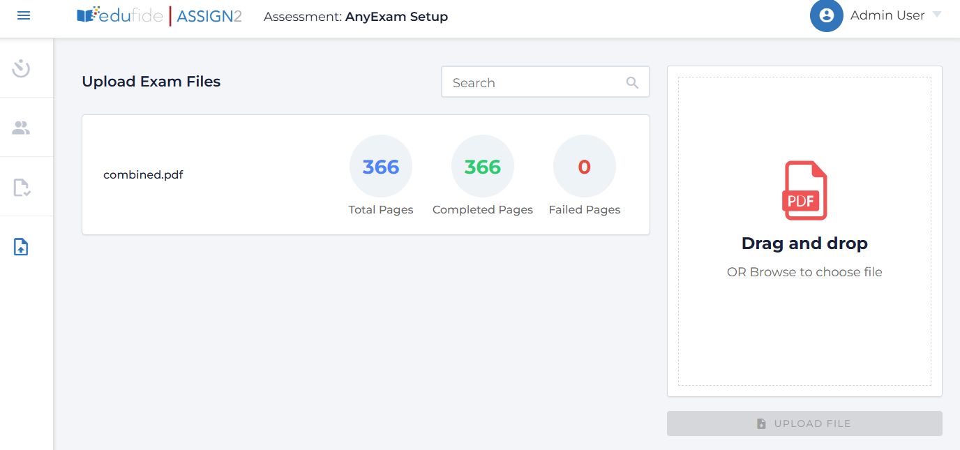 Screenshot of the 'Upload Exam File' interface.