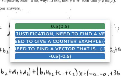 Pop-up comment menu appearing at cursor position with all available comments listed
