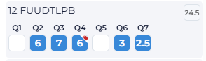 Single student row showing a mix of marked, unmarked, and tagged question cells